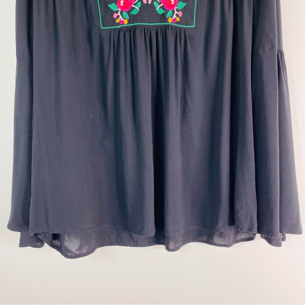 Loft black pink floral embroidered boho top large - Picture 3 of 8